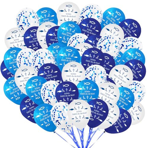SPERMUOY Kommunion Luftballons,60 Stück kommunion deko junge,luftballons kommunion fisch,luftballons kommunion blau für Geburtstag Taufdeko Jungen,konfirmation deko oder andere Festliche Anlässe von SPERMUOY