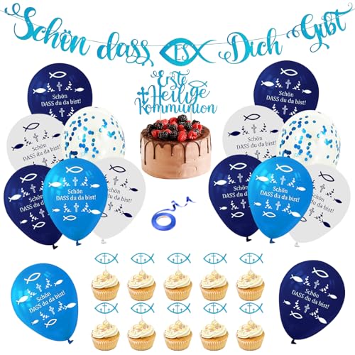 SPERMUOY Konfirmation Deko luftballons Kommunion Junge,22 Ballons Konfirmation mit Kommunion Cupcake Topper,kommunion Fisch Luftballon für Taufe, konfirmation deko SPERMUOY Konfirmation Deko luftballons Kommunion Junge,22 Ballons Konfirmation mit Kommunion Cupcake Topper,kommunion Fisch Luftballon für Taufe, konfirmation deko von SPERMUOY
