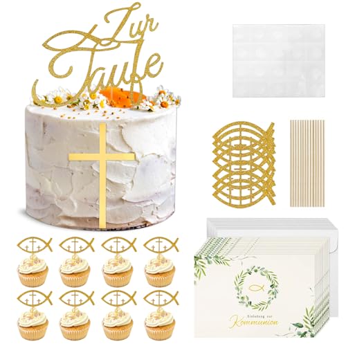 SPERMUOY Taufe tortendeko,tortendeko kommunion 25 Pcs cake topper kommunion mit Kreuz mädchen Kreuz tortendeko Taufe Kuchen Dekoration tortendeko kommunion für Taufe Kuchen Dekoration von SPERMUOY