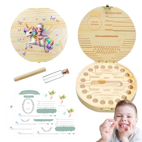SPERMUOY Milchzahndose mädchen,zahndose milchzähne mädchen zahndose einhorn, Zahnbox Holz Milchzähne Box Mädchen Kinder Cartoon Zahndose von SPERMUOY
