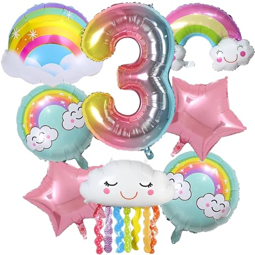 SPERMUOY Regenbogen Geburtstagsdeko Mädchen 3 Jahr,regenbogen deko kindergeburtstag,Regenbogen Wolken Geburtstags Dekoration Luftballons für Mädchen Geburtstag Deko von SPERMUOY