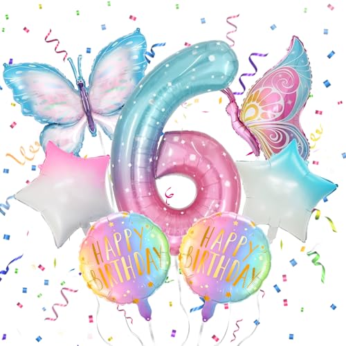 SPERMUOY Schmetterling deko geburtstag Mädchen 6 jahre,7 Stück Schmetterlingsballons Bunt Schmetterlinge Geburtstagsdeko,6. Kinder Mädchen Geburtstag Schmetterling Themen Party von SPERMUOY