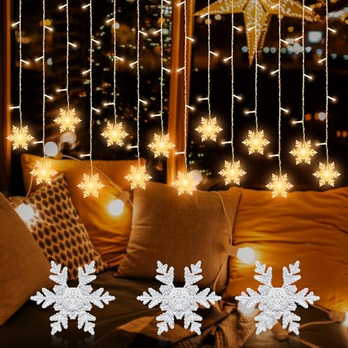 SPERMUOY Sternenvorhang lichterkette vorhang innen,96pcs 3.5m lichterkette sterne lichterkette fenster innen weihnachten, lichterketten sterne lichterkette fenster innen für Hochzeit, Weihnachten von SPERMUOY