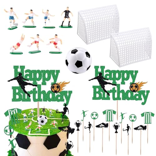 SPERMUOY Tortendeko Fussball,23 Stück Fußball Tortendeko Set,Fußball Geburtstagstorte Topper Dekoration Kinder Fußball Kuchen Dekoration für Junge Geburtstag Fußball Party Cupcake Toppers Deko von SPERMUOY