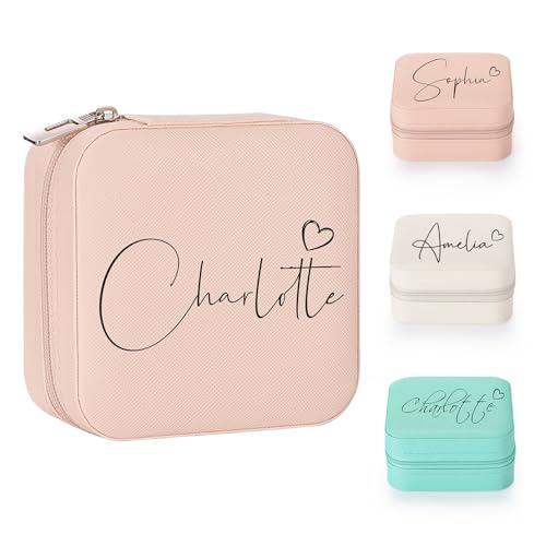 SPETYORT Personalisierte Schmuckschatulle für Damen, individuelle Reise Schmuckkästchen mit Namen, Leder-Schmuck-Organizer-Box für Ringe, Ohrringe, personalisierte Geschenke für Frauen von SPETYORT