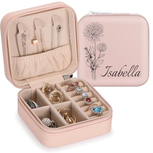 SPETYORT Personalisierte Schmuckschatulle für Damen, individuelle Reise Schmuckkästchen mit Namen, Leder-Schmuck-Organizer-Box für Ringe, Ohrringe, personalisierte Geschenke für Frauen von SPETYORT