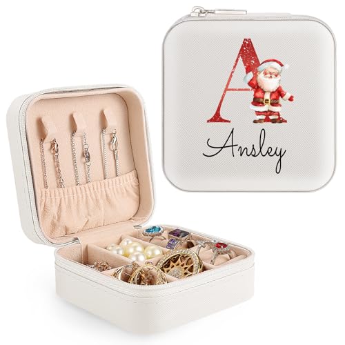 SPETYORT Personalisierte Schmuckschatulle für Frauen, individuelle Weihnachtsreise-Schmuckschatulle mit Namen Anfangsbuchstaben A-Z, kleine Schmuckaufbewahrung für Ringe, Ohrringe, Halsketten SPETYORT Personalisierte Schmuckschatulle für Frauen, individuelle Weihnachtsreise-Schmuckschatulle mit Namen Anfangsbuchstaben A-Z, kleine Schmuckaufbewahrung für Ringe, Ohrringe, Halsketten von SPETYORT