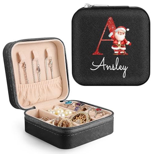 SPETYORT Personalisierte Schmuckschatulle für Frauen, individuelle Weihnachtsreise-Schmuckschatulle mit Namen Anfangsbuchstaben A-Z, kleine Schmuckaufbewahrung für Ringe, Ohrringe, Halsketten SPETYORT Personalisierte Schmuckschatulle für Frauen, individuelle Weihnachtsreise-Schmuckschatulle mit Namen Anfangsbuchstaben A-Z, kleine Schmuckaufbewahrung für Ringe, Ohrringe, Halsketten von SPETYORT