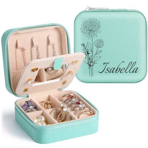 SPETYORT Personalisierte Schmuckschatulle für Mädchen, kleine Reise Schmuckkästchen mit Geburtstagsblume und Namen, Mini-Schmuckschatulle mit Spiegel, Personalisierte Geschenke für Frauen SPETYORT Personalisierte Schmuckschatulle für Mädchen, kleine Reise Schmuckkästchen mit Geburtstagsblume und Namen, Mini-Schmuckschatulle mit Spiegel, Personalisierte Geschenke für Frauen von SPETYORT
