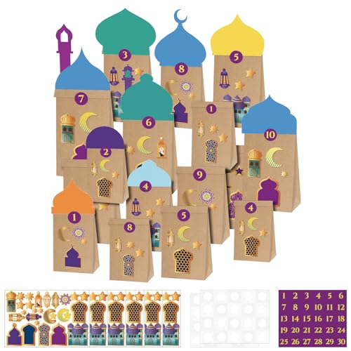 SPHERETRON 30 Stück Ramadan Kalender zum Befüllen,Ramadan Tüten zum Befüllen,Ramadan Tüten,Ramadan Kalender Papiertüten,Ramadan Kalender Tüten,Eid Mubarak Tüten für Eid Mubarak Ramadan von SPHERETRON