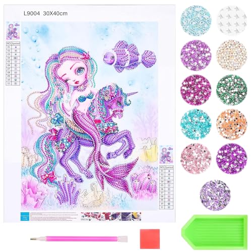 SPHERETRON 40 * 30 cm Diamond Painting Kinder Geschenke für Mädchen 7 8 9 10 11 12 Jahre Diamond Painting Meerjungfrau Diamond Painting Kits DIY Meerjungfrau Diamant Malerei für Kinder Erwachsene von SPHERETRON