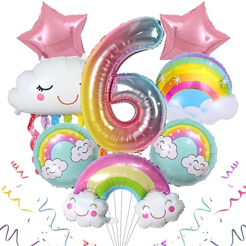 SPHERETRON Regenbogen Geburtstagsdeko Mädchen 6 jahre 8 Stück Regenbogen Geburtstagsdeko Luftballons Regenbogen Luftballons Folienballon Regenbogen Party Deko Mädchen für 6 jahre Kindergeburtstag von SPHERETRON