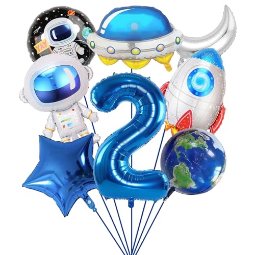 SPHERETRON Weltraum Astronaut Folienballon 8 Stück Weltraum Luftballons 2 Jahre Deko ballon rakete Raumschiff Helium Ballon Weltraum Luftballons Deko Kinder Junge Mädchen Universum Geburtstagsparty von SPHERETRON