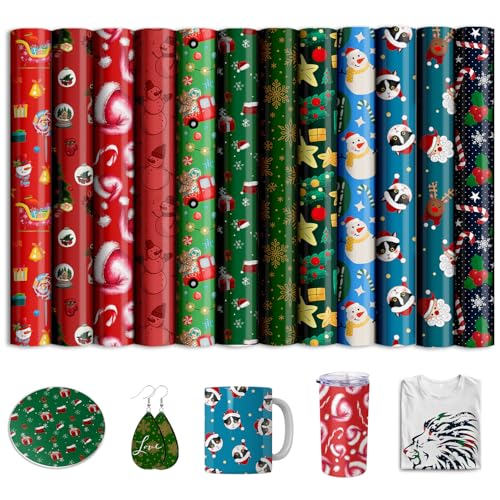 SPHOSWHP Infusible Ink Folie for Sublimation Becher Blanks T-Shirts Mugs Cups,Christmas Sublimationspapier for Cricut Heat Press Mug, 12 Pieces/Set,25.5 x 30.5 cm von SPHOSWHP