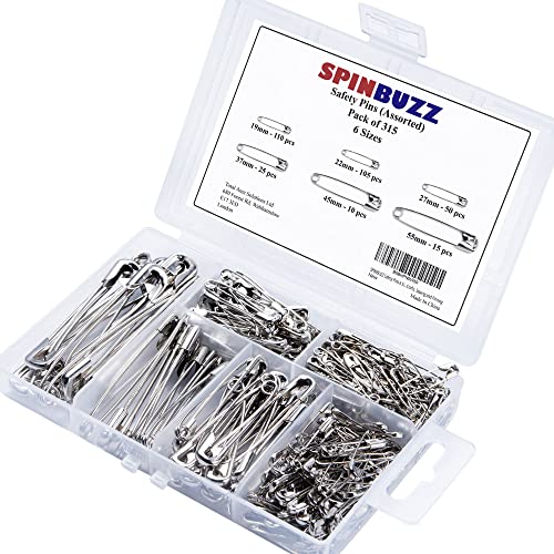 SPINBUZZ Sicherheitsnadeln, 6 Größen, 315 Stück, vernickelt, rostbeständig, Stahl, strapazierfähig, für Kleidung, Kunst und Handwerk, Nähen und Anstecken, 315 Stück SPINBUZZ Sicherheitsnadeln, 6 Größen, 315 Stück, vernickelt, rostbeständig, Stahl, strapazierfähig, für Kleidung, Kunst und Handwerk, Nähen und Anstecken, 315 Stück von SPINBUZZ