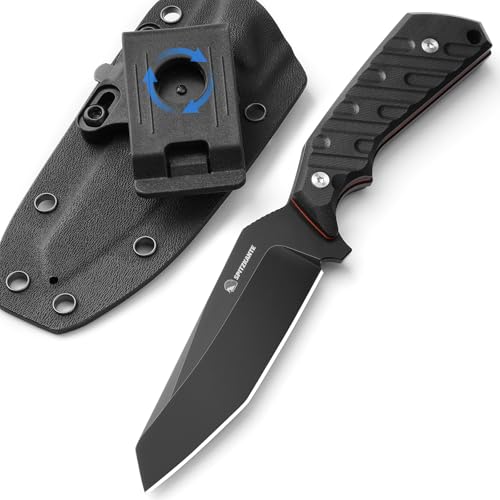 SPITZKANTE QI-ALO Gürtelmesser – Reverse Tanto Messer mit 10,6?cm Klinge, G10 Griff, Kydex-Scheide & 360° drehbarer Gürtelclip, Quertragbar, Vollschwarz, Outdoor & Survival von SPITZKANTE