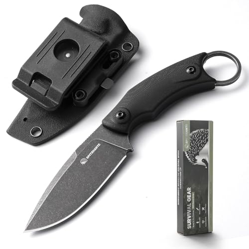SPITZKANTE Gürtelmesser Quer SSH-A, Jagdmesser Feststehende Klinge mit 360° Verstellbarem Gürtelclip, Messer Outdoor Klingenlänge 8, 7 cm, D2-Stahl, Blackwash Finish Klinge- G10 Griff Schwarz SPITZKANTE Gürtelmesser Quer SSH-A, Jagdmesser Feststehende Klinge mit 360° Verstellbarem Gürtelclip, Messer Outdoor Klingenlänge 8, 7 cm, D2-Stahl, Blackwash Finish Klinge- G10 Griff Schwarz von SPITZKANTE