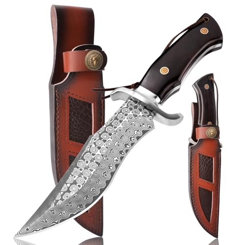 SPITZKANTE Jagdmesser Feststehende Klinge P-S-DMSG, 16, 3 cm Klingenlänge Damast Stahl Gürtelmesser mit Lederscheide, Holzgriff, Outdoor-Messer für Camping SPITZKANTE Jagdmesser Feststehende Klinge P-S-DMSG, 16, 3 cm Klingenlänge Damast Stahl Gürtelmesser mit Lederscheide, Holzgriff, Outdoor-Messer für Camping von SPITZKANTE