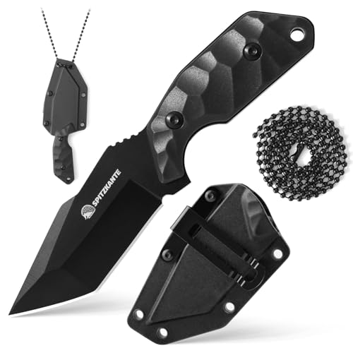 SPITZKANTE Kleines Neck Knife Messer X-TAN-K, 7,8 cm Tanto-Klinge aus 5Cr14MoV, EDC Outdoor Messer feststehend, mit ABS Scheide, Kugelkette, Vollschwarz SPITZKANTE Kleines Neck Knife Messer X-TAN-K, 7,8 cm Tanto-Klinge aus 5Cr14MoV, EDC Outdoor Messer feststehend, mit ABS Scheide, Kugelkette, Vollschwarz von SPITZKANTE