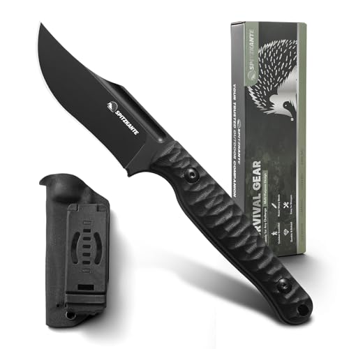 SPITZKANTE Gürtelmesser, Outdoor Messer Survival G10 Griff und D2 Stahl Klinge, Robustes Feststehendes Messer Full-Tang Design mit Kydex Scheide (C-Voll Schwarz) SPITZKANTE Gürtelmesser, Outdoor Messer Survival G10 Griff und D2 Stahl Klinge, Robustes Feststehendes Messer Full-Tang Design mit Kydex Scheide (C-Voll Schwarz) von SPITZKANTE