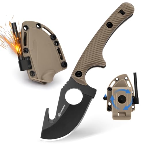 SPITZKANTE Neck Knife Messer HO-YN, Feststehendes EDC Messer Klein mit 360 Grad Verstellbarer Clip, 42a konform Halskette Messer, Gut Hook, 6, 2cm Klingenlänge mit Integrierte Pfeife, Kugelkette von SPITZKANTE