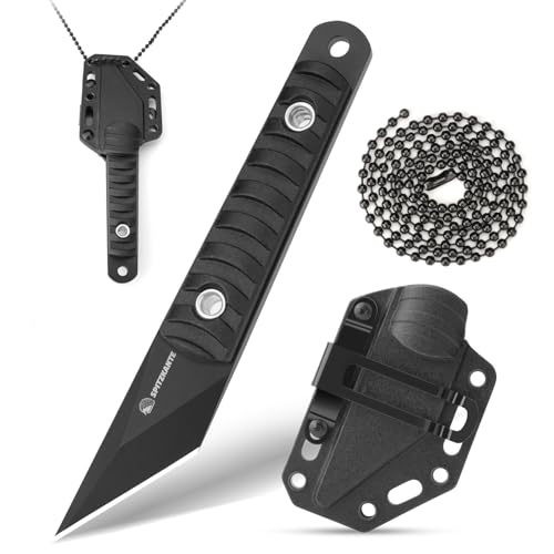 SPITZKANTE Neck Knife Messer JIAJIE-D, 5,6 cm Klingenlänge, 5Cr14MoV Stahl, EDC Outdoor, Halskette Umhänge Messer, mit ABS-Scheide und Kugelkette,Vollschwarz von SPITZKANTE