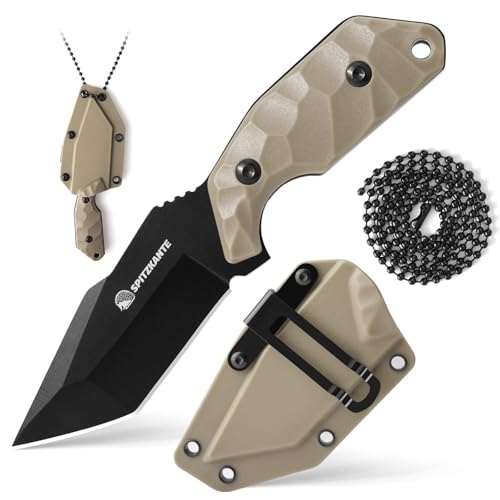 SPITZKANTE Neck Knife X-TAN-K, Kleines Full Tang Messer mit 7,8 cm Tanto-Klinge aus 5Cr14MoV, EDC Outdoor Messer feststehend, mit ABS Scheide, Kugelkette, Klinge Schwarz-Khaki Griff SPITZKANTE Neck Knife X-TAN-K, Kleines Full Tang Messer mit 7,8 cm Tanto-Klinge aus 5Cr14MoV, EDC Outdoor Messer feststehend, mit ABS Scheide, Kugelkette, Klinge Schwarz-Khaki Griff von SPITZKANTE