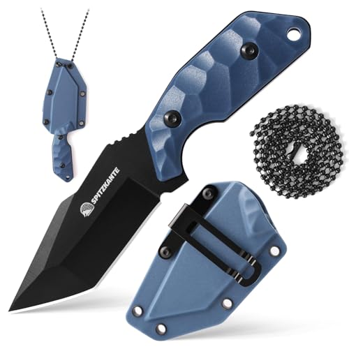SPITZKANTE Neck Knife X-TAN-K, Kleines Tanto Full Tang Messer mit 7,8 cm 5Cr14MoV Stahl Klinge, feststehendes EDC Outdoor Messer mit ABS Scheide, Kugelkette, Schwarz-Blau Griff SPITZKANTE Neck Knife X-TAN-K, Kleines Tanto Full Tang Messer mit 7,8 cm 5Cr14MoV Stahl Klinge, feststehendes EDC Outdoor Messer mit ABS Scheide, Kugelkette, Schwarz-Blau Griff von SPITZKANTE