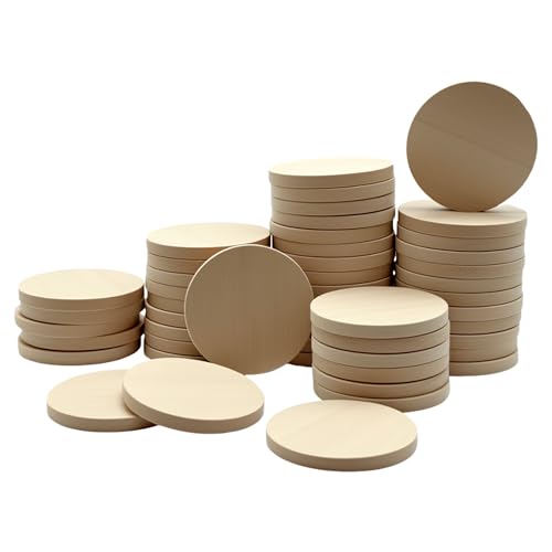 50 Stück unlackierte Holzkreismünzen, 5,1 cm große natürliche Holzscheiben, blanko, natürliche Ornamente für Dekoration, DIY, Handwerk, Kunstbedarf (rund 5,1 x 5,1 x 0,5 cm) von SPKESE