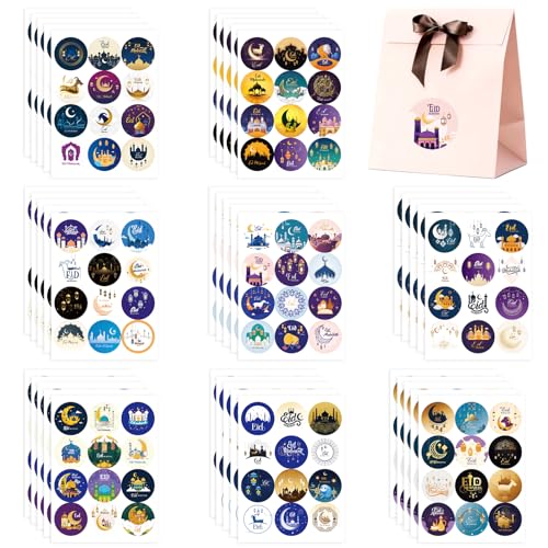 Eid Mubarak Aufkleber Sticker, Ramadan Aufkleber, Ramadan Selbstklebend Etiketten, Muslim Selbstklebende Siegelaufkleber Mubarak Dekoration Partytüten Geschenkboxen Sticker für Geschenktüten, Flaschen von SPOKKI