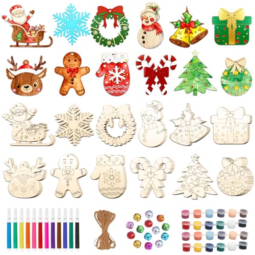 SPOKKI 108 Stück Holz-Weihnachtsschmuck, unlackiert zum Bemalen, 12 Stile, DIY-Holzscheiben zum Basteln, Weihnachtsbaum-Hängedekorationen, Urlaubs-DIY-Kunst-Bastelset für Kinder und Erwachsene SPOKKI 108 Stück Holz-Weihnachtsschmuck, unlackiert zum Bemalen, 12 Stile, DIY-Holzscheiben zum Basteln, Weihnachtsbaum-Hängedekorationen, Urlaubs-DIY-Kunst-Bastelset für Kinder und Erwachsene von SPOKKI