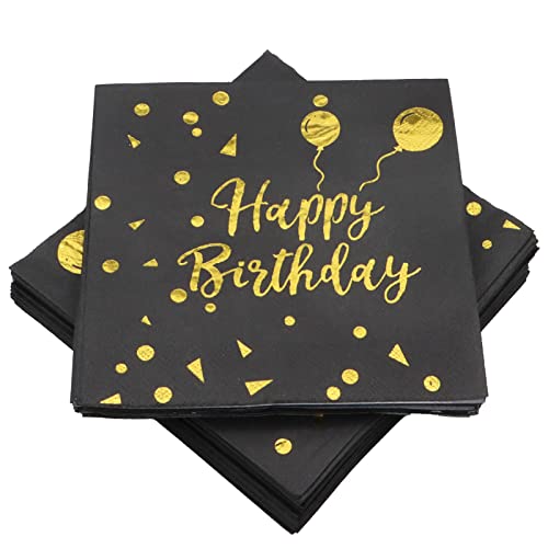 SPOKKI Happy Birthday Servietten, 60 Stück, Schwarz, 33x33cm, für Geburtstag Party Deko von SPOKKI