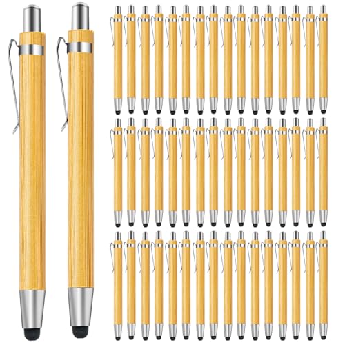 SPORWAY 50PCS Kugelschreiber: Holz Kugelschreiber Bambus Kugelschreiber Set, Holzkugelschreiber für Schreiben, Journaling, Schule, Bürobedarf, Abschlussgeschenk (Schwarz mit Touchscreen) von SPORWAY