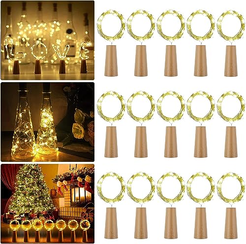 SPORWAY LED Flaschenlicht Warmweiß, 15 Stück Flaschenlichterkette LED Lichterkette, 2M 20 LEDs Weinflasche Lichter Flaschenbeleuchtung Batteriebetrieben mit Korken für Party Weihnachten Hochzeit Deko von SPORWAY
