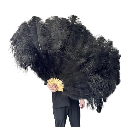 SPPEOUKJ Feder-FäCher 1/2 STK Bunter Federfächer Plus Federfächer 13 Knochen Faltbarer Fächer Bühnenauftritt Zubehör Fur TanzauffüHrungen(Black,130CM 2PCS) von SPPEOUKJ