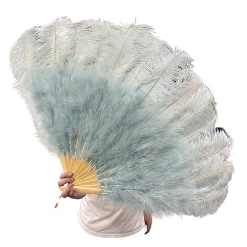 SPPEOUKJ Feder-FäCher 1/2 STK Bunter Federfächer Plus Federfächer 13 Knochen Faltbarer Fächer Bühnenauftritt Zubehör Fur TanzauffüHrungen(Blue,130CM 1PCS) von SPPEOUKJ