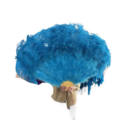 SPPEOUKJ Feder-FäCher 1/2 STK Bunter Federfächer Plus Federfächer 13 Knochen Faltbarer Fächer Bühnenauftritt Zubehör Fur TanzauffüHrungen(Blue01,100CM 1PCS) von SPPEOUKJ