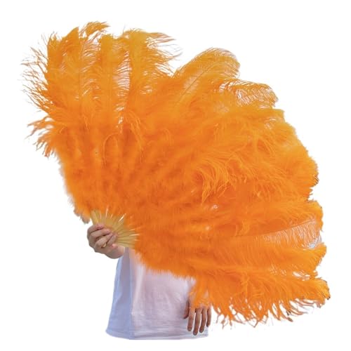 SPPEOUKJ Feder-FäCher 1/2 stücke Natürliche Feder Fans 100/130Cm Faltbare Hand Gehalten Plume Fan Schmücken Halloween Party Bauchtanz Feder Fan Fur TanzauffüHrungen(Orange,Small Fan 2pc) von SPPEOUKJ