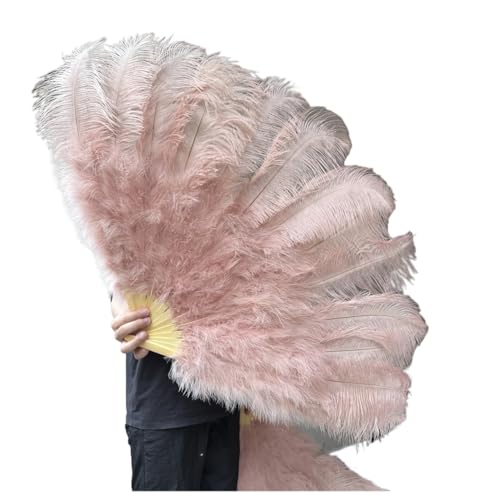 SPPEOUKJ Feder-FäCher 130CM/100CM Weißer großer Federfächer Flauschiger 13 Knochen Handheld for Karneval Tanz Bühnenauftritt & DIY Handwerk Fur TanzauffüHrungen(25 Leather Pink,Big Fan 1PCS) von SPPEOUKJ