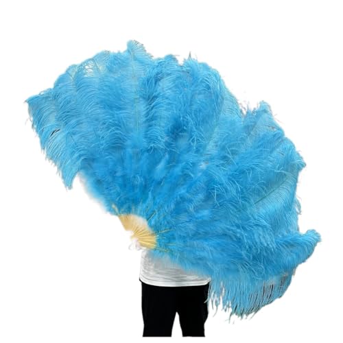 SPPEOUKJ Feder-FäCher 130CM/100CM Weißer großer Federfächer Flauschiger 13 Knochen Handheld for Karneval Tanz Bühnenauftritt & DIY Handwerk Fur TanzauffüHrungen(28 Sky Blue,Small Fan 1PCS) von SPPEOUKJ