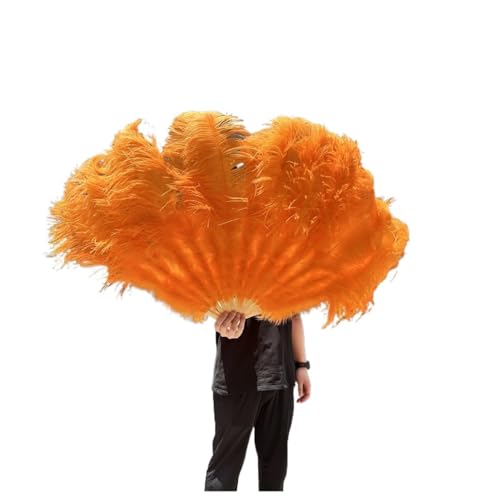 SPPEOUKJ Feder-FäCher 130CM/100CM Weißer großer Federfächer Flauschiger 13 Knochen Handheld for Karneval Tanz Bühnenauftritt & DIY Handwerk Fur TanzauffüHrungen(Orange,Small Fan 1PCS) von SPPEOUKJ