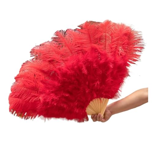 SPPEOUKJ Feder-FäCher 2 STÜCKE Natürliche Handfederfächer for Bühnenauftritte Tänzer Show Party Bühne Karneval Requisiten Federn Handfächer Fur TanzauffüHrungen(Red,130CM A Pair (2pcs)) von SPPEOUKJ