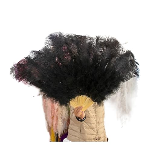 SPPEOUKJ Feder-FäCher 90 cm farbige Federfächer, 13 Knochen, Handfaltfächer for Karneval, Hochzeit, Party, Bühnentanz, Requisiten, Dekor, Pluma Craft Fur TanzauffüHrungen(Black,Left Fan 1PCS) von SPPEOUKJ
