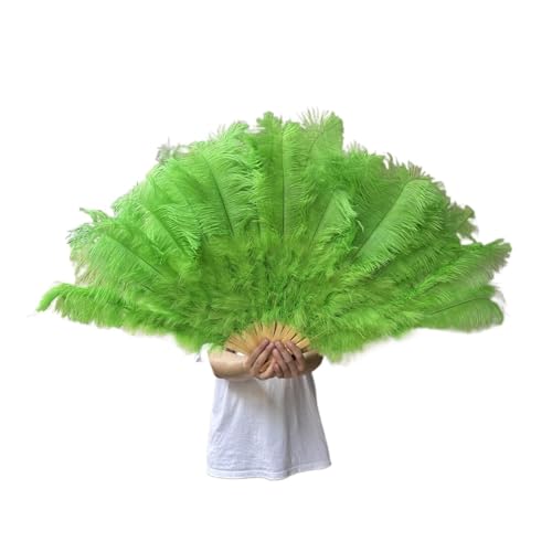 SPPEOUKJ Feder-FäCher 90 cm farbige Federfächer, 13 Knochen, Handfaltfächer for Karneval, Hochzeit, Party, Bühnentanz, Requisiten, Dekor, Pluma Craft Fur TanzauffüHrungen(Green,Right Fan 1PCS) von SPPEOUKJ