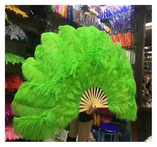 SPPEOUKJ Feder-FäCher Fächer aus natürlichen Federn, 13 Knochen, großer, Faltbarer Handfächer for Karnevalsaufführungen, Tanzfans, Partys, Bühnenshows, Requisiten Fur TanzauffüHrungen(Green) von SPPEOUKJ