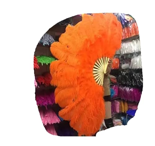 SPPEOUKJ Feder-FäCher Fächer aus natürlichen Federn, 13 Knochen, großer, Faltbarer Handfächer for Karnevalsaufführungen, Tanzfans, Partys, Bühnenshows, Requisiten Fur TanzauffüHrungen(Orange) von SPPEOUKJ