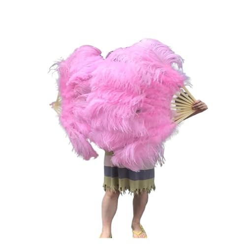 SPPEOUKJ Feder-FäCher Fächer aus natürlichen Federn, 13 Knochen, großer, Faltbarer Handfächer for Karnevalsaufführungen, Tanzfans, Partys, Bühnenshows, Requisiten Fur TanzauffüHrungen(Pink) von SPPEOUKJ