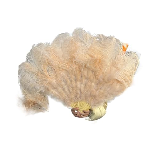 SPPEOUKJ Feder-FäCher Federfächer, faltbar, Handdekoration, Federfächer, Performance-Fächer, Party-Requisiten, Bühnenshow-Requisiten, 100 cm, 130 cm Fur TanzauffüHrungen(Champagne,100CM 2PCS) von SPPEOUKJ