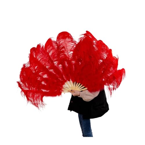 SPPEOUKJ Feder-FäCher Federfächer, faltbar, Handdekoration, Federfächer, Performance-Fächer, Party-Requisiten, Bühnenshow-Requisiten, 100 cm, 130 cm Fur TanzauffüHrungen(Red,130CM 2PCS) von SPPEOUKJ