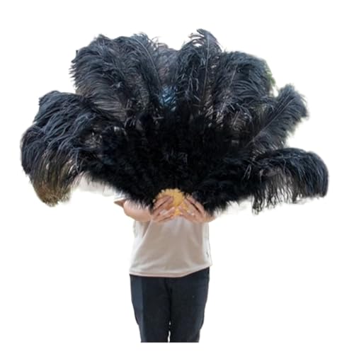 SPPEOUKJ Feder-FäCher Federn Fan Party Hochzeit Feier Bauchtanz Show DIY Dekorative 13 Knochen Federn Fan Fur TanzauffüHrungen(Black,1PCS Right Hand) von SPPEOUKJ
